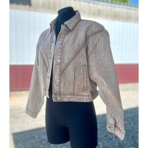 NEW Tan Fringe Jean Denim Jacket